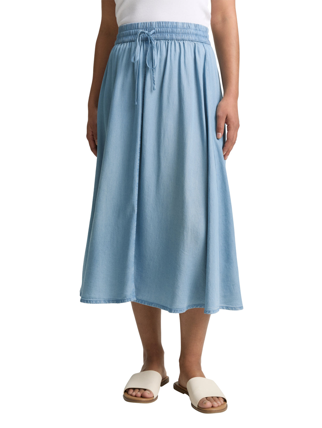 Tom Tailor Denim Midi-Rock für Damen mit elastischem Bund und Kordelzug