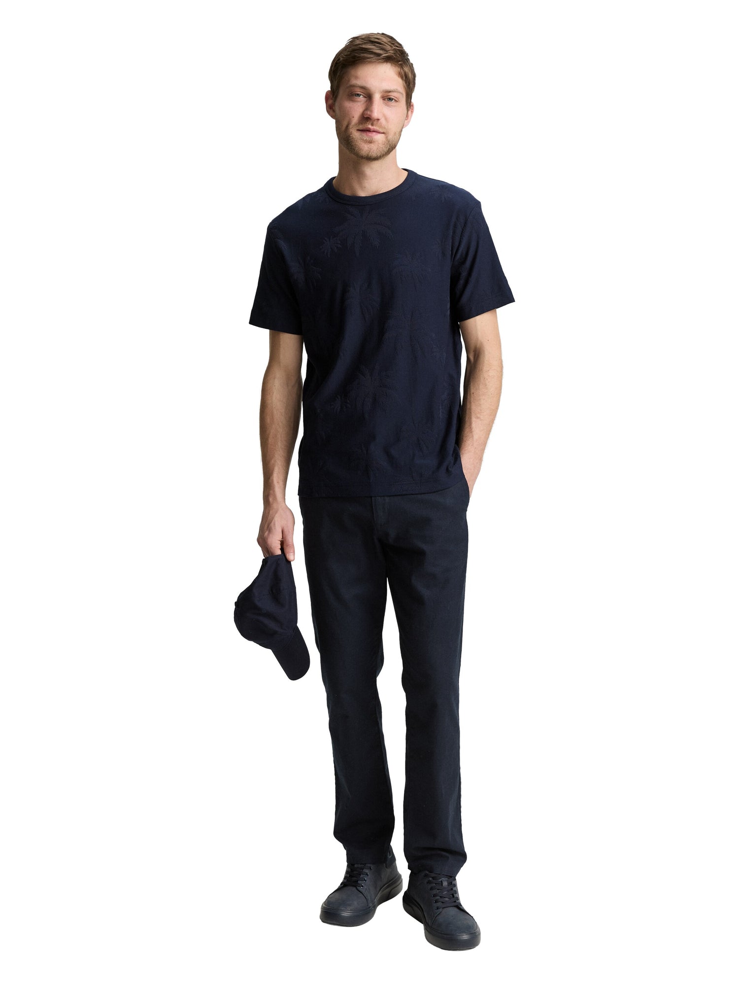 Tom Tailor Denim T-Shirt für Herren mit Palmen-Jacquard-Muster