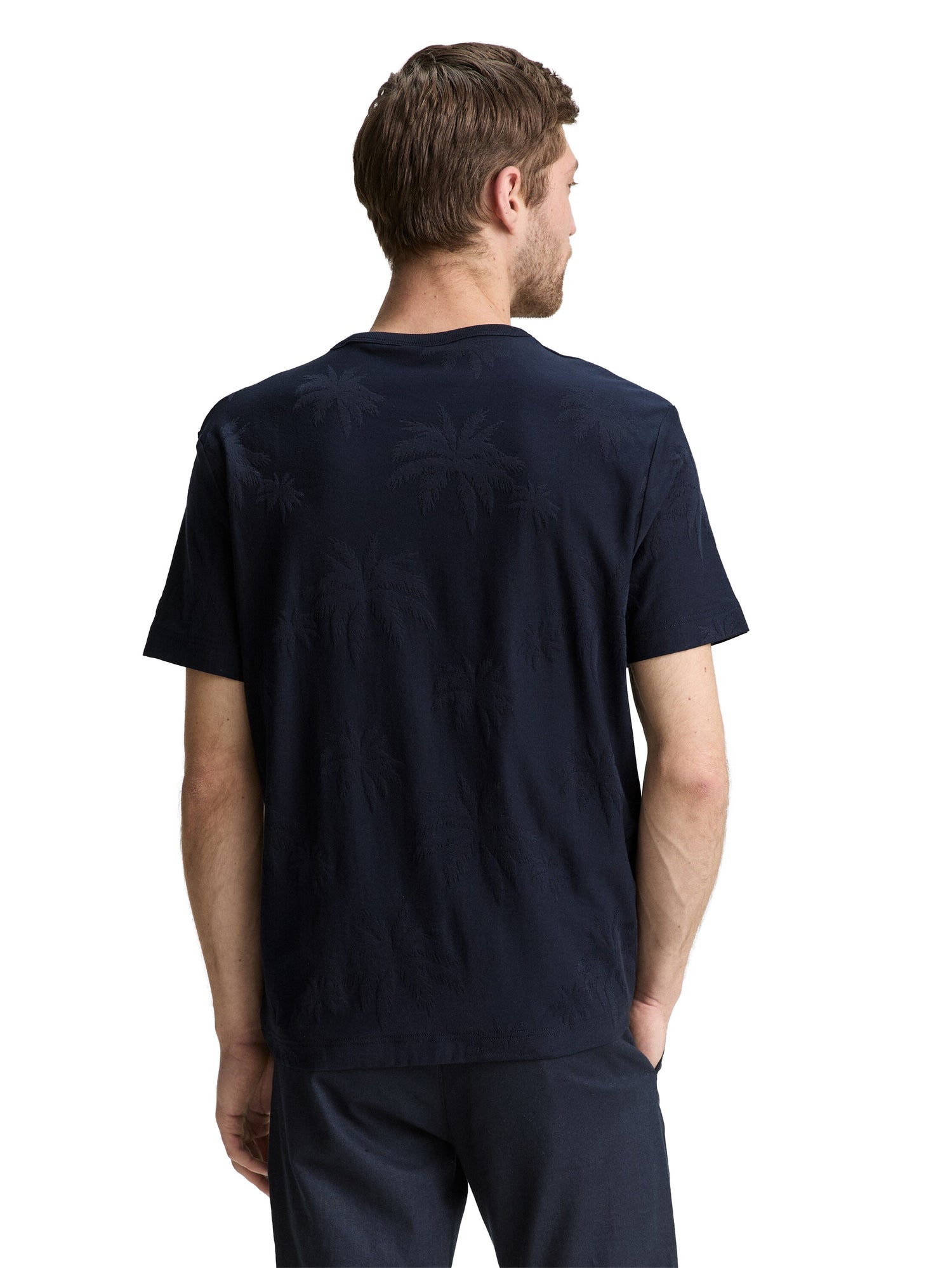 Tom Tailor Denim T-Shirt für Herren mit Palmen-Jacquard-Muster