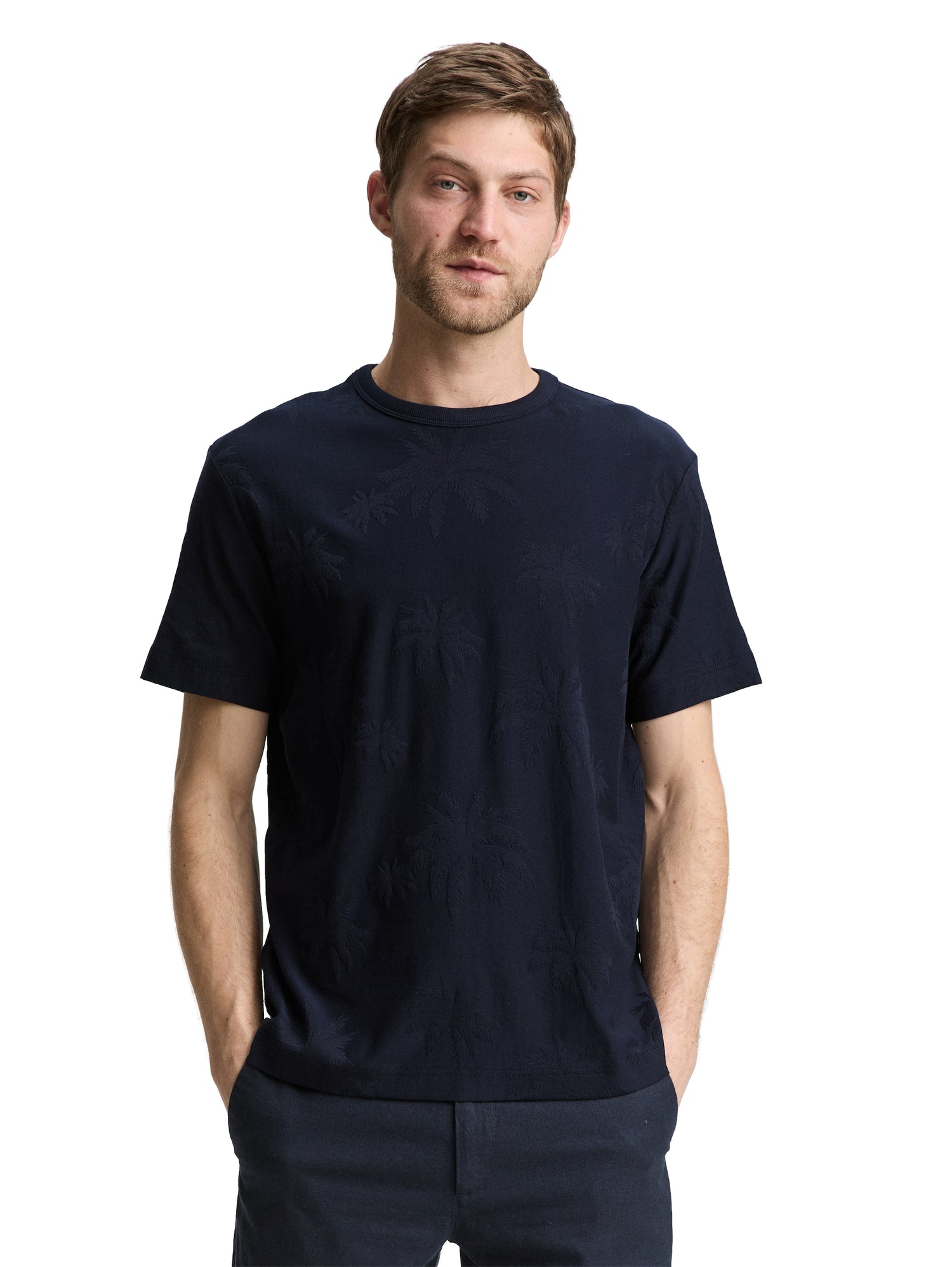 Tom Tailor Denim T-Shirt für Herren mit Palmen-Jacquard-Muster