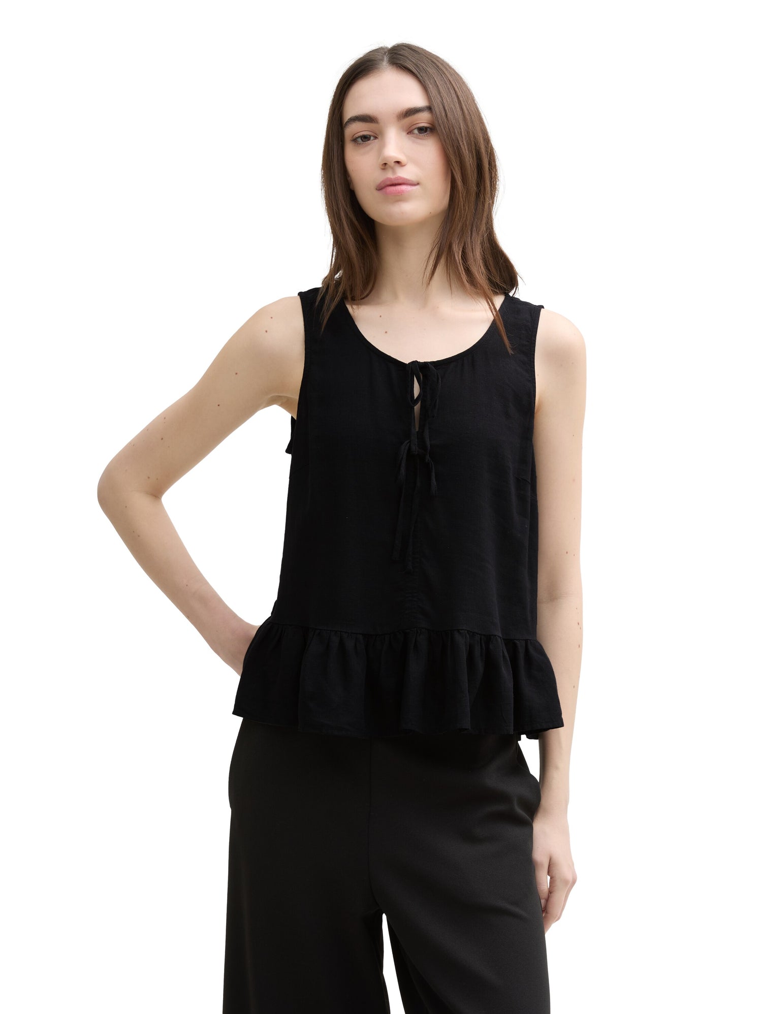 Tom Tailor Denim Bluse Ärmellos Leinen Weiblich Leicht und Kühl