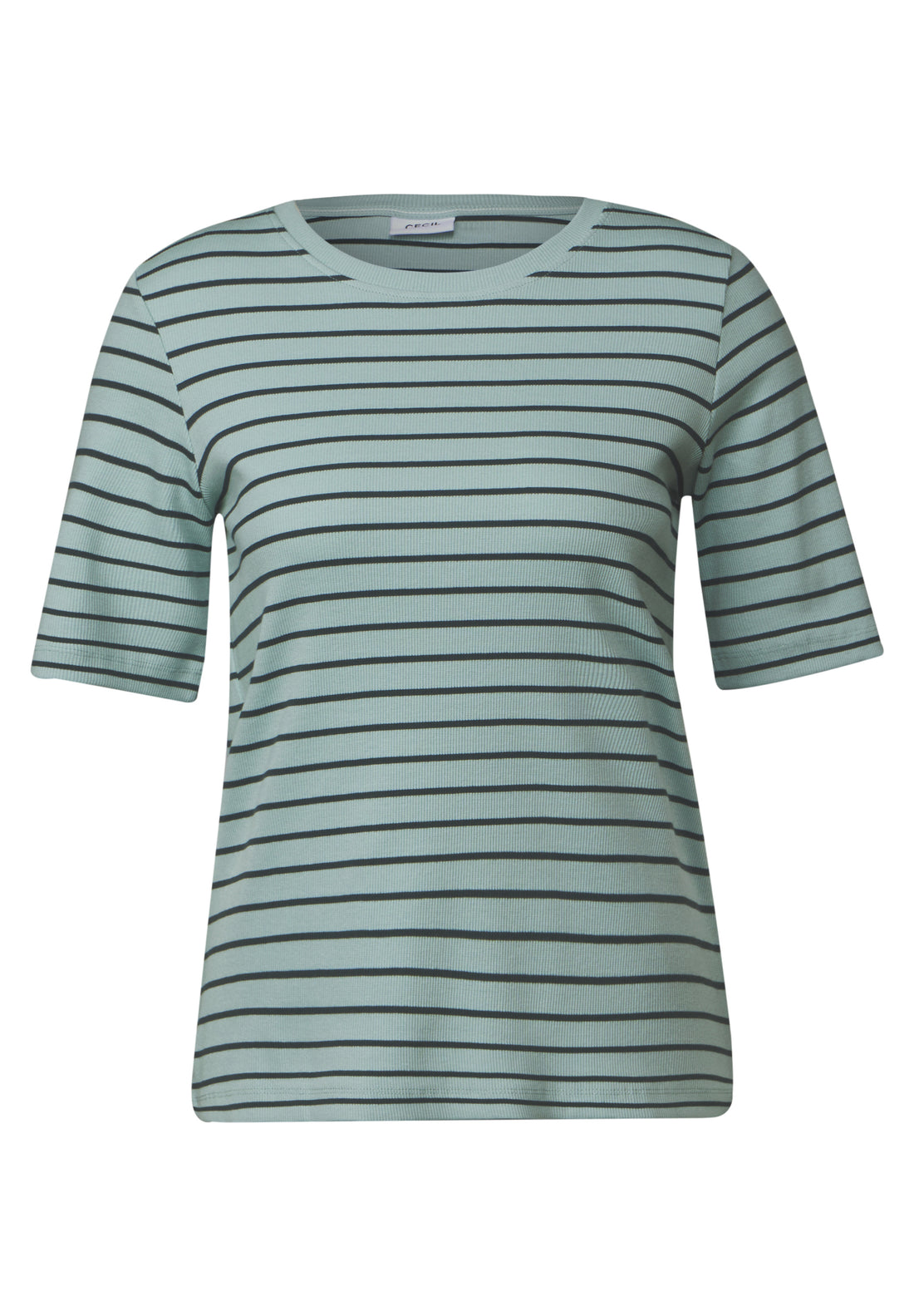 CECIL Damen T-Shirt Kurzarm Baumwollmix Rippstruktur