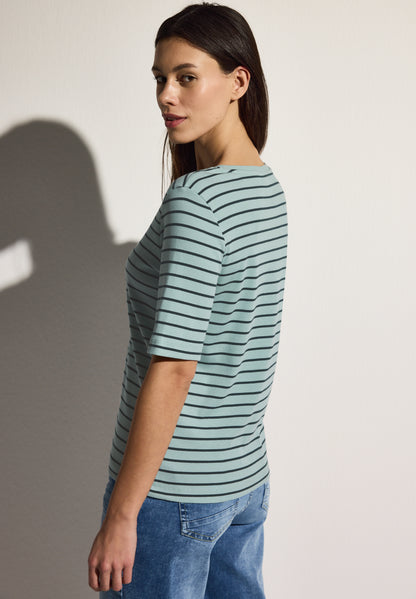 CECIL Damen T-Shirt Kurzarm Baumwollmix Rippstruktur