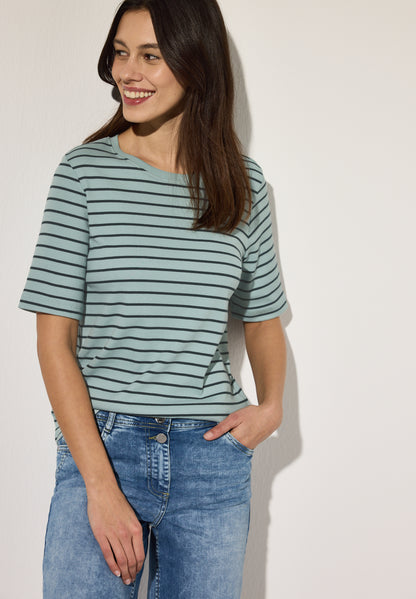 CECIL Damen T-Shirt Kurzarm Baumwollmix Rippstruktur