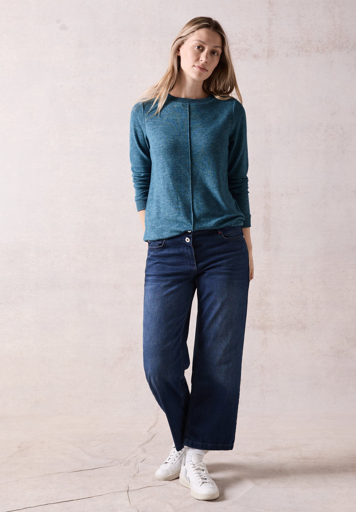 CECIL Langarmshirt Damen Melange Rundhalsausschnitt Elastischer Saum &lt;br&gt;