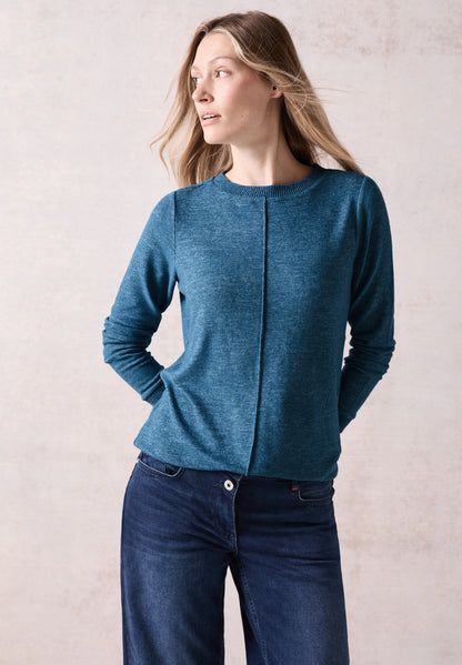 CECIL Langarmshirt Damen Melange Rundhalsausschnitt Elastischer Saum &lt;br&gt;