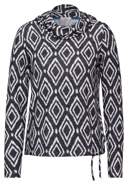CECIL Damen Langarmshirt mit grafischem Muster in charcoal grey melange