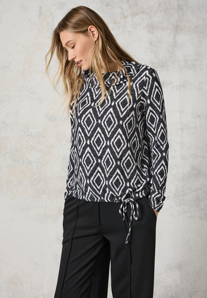 CECIL Damen Langarmshirt mit grafischem Muster in charcoal grey melange