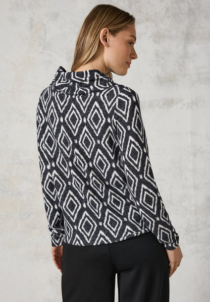 CECIL Damen Langarmshirt mit grafischem Muster in charcoal grey melange