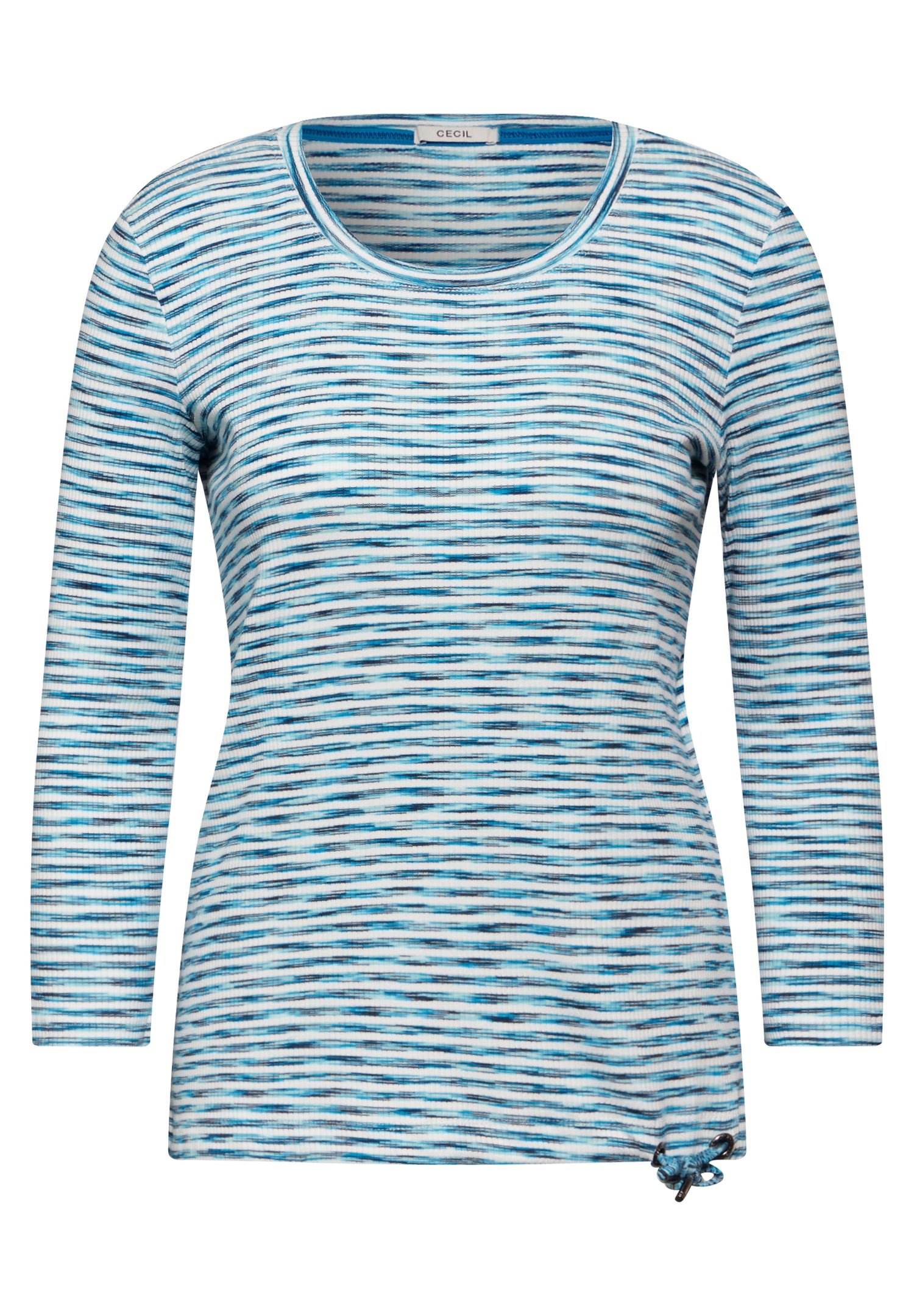 CECIL Geripptes Damen-Shirt 3/4-Arm Tunnelzug Baumwollmix