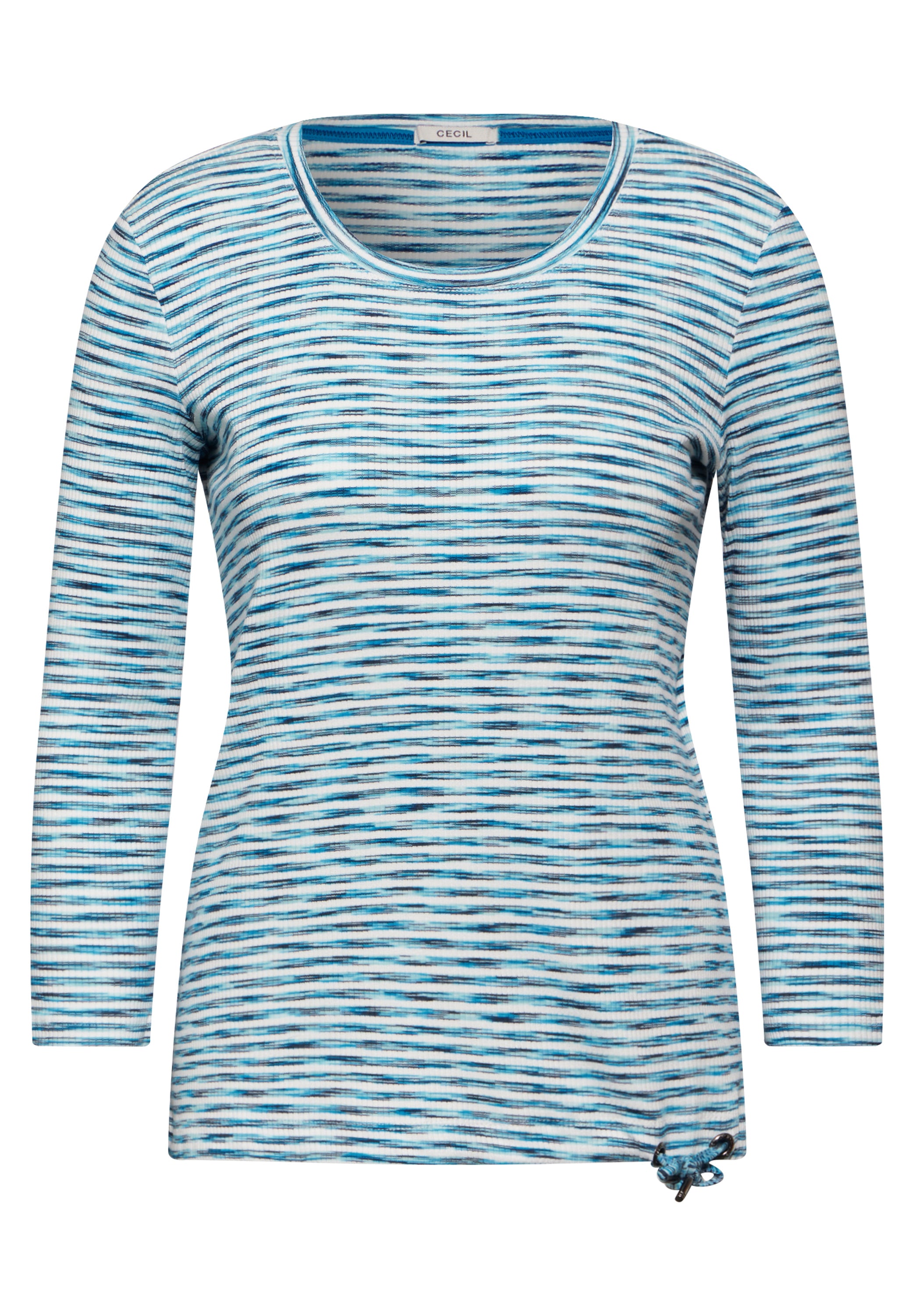 CECIL Geripptes Damen-Shirt 3/4-Arm Tunnelzug Baumwollmix