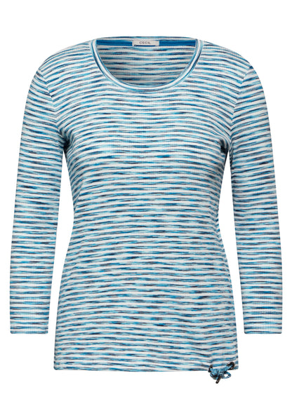 CECIL Geripptes Damen-Shirt 3/4-Arm Tunnelzug Baumwollmix