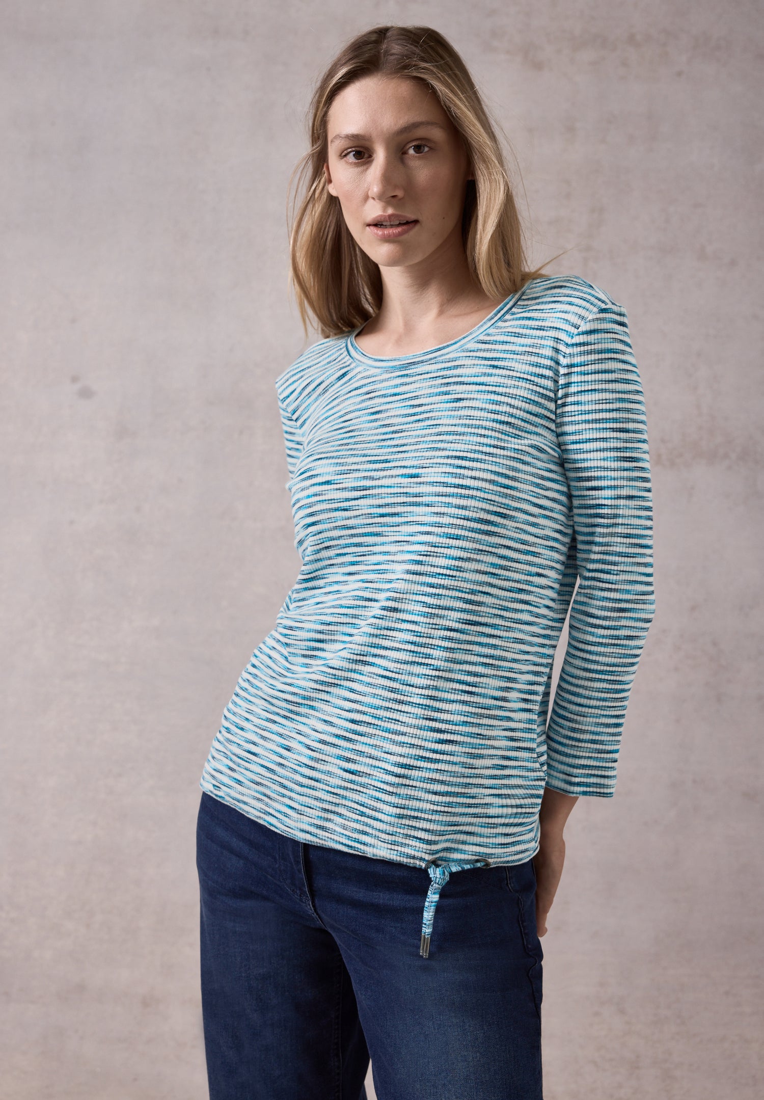 CECIL Geripptes Damen-Shirt 3/4-Arm Tunnelzug Baumwollmix