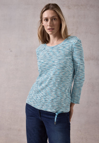 CECIL Geripptes Damen-Shirt 3/4-Arm Tunnelzug Baumwollmix