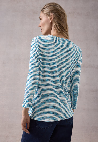 CECIL Geripptes Damen-Shirt 3/4-Arm Tunnelzug Baumwollmix