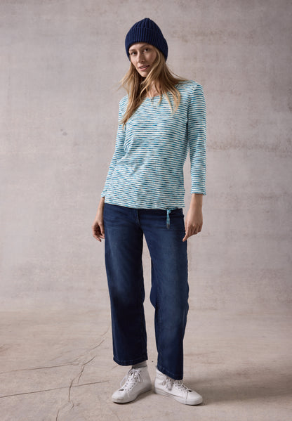 CECIL Geripptes Damen-Shirt 3/4-Arm Tunnelzug Baumwollmix