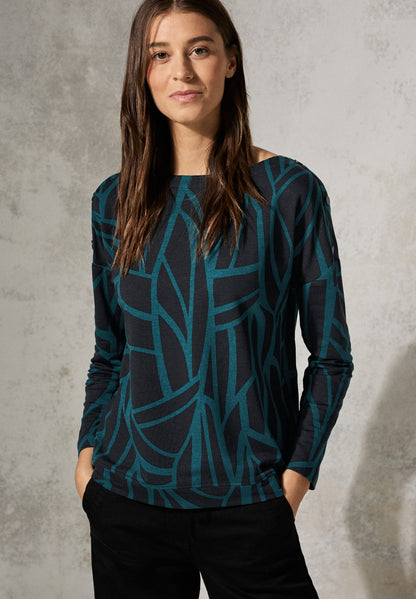 CECIL Langarmshirt mit Knöpfen Damen Grafisches Muster