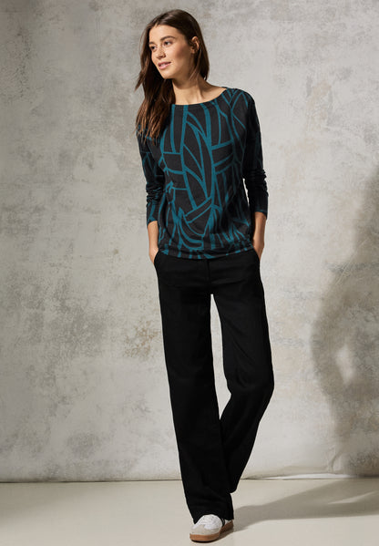 CECIL Langarmshirt mit Knöpfen Damen Grafisches Muster