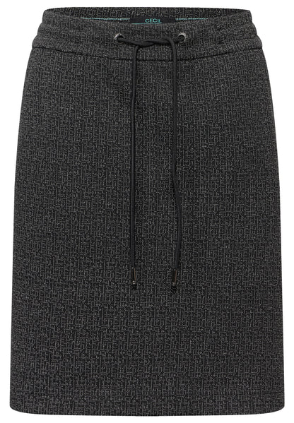CECIL Knielanger Rock Damen Schwarz Stretch Materialmix