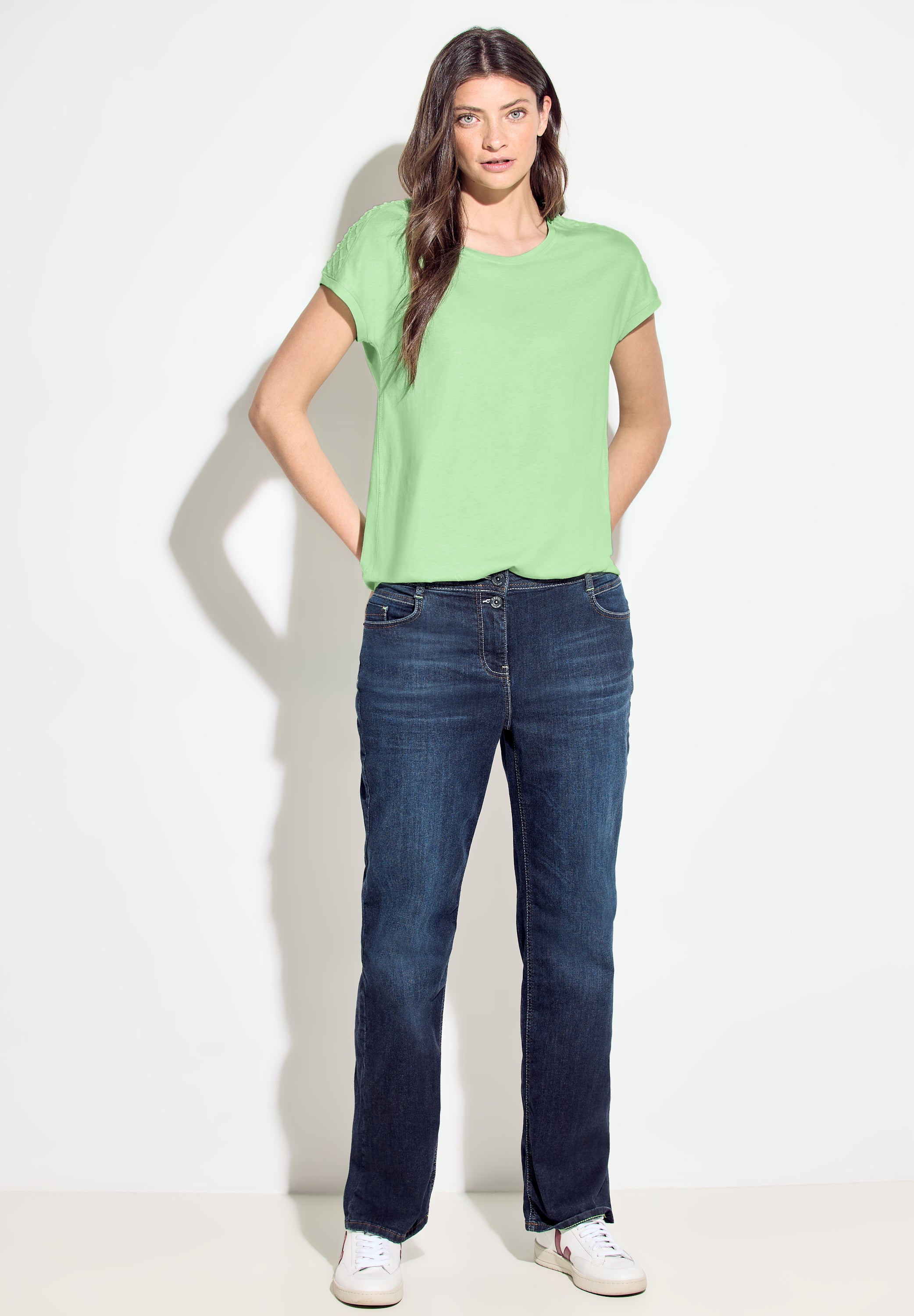 CECIL Damen Dekoratives Kurzarmshirt in Blau
