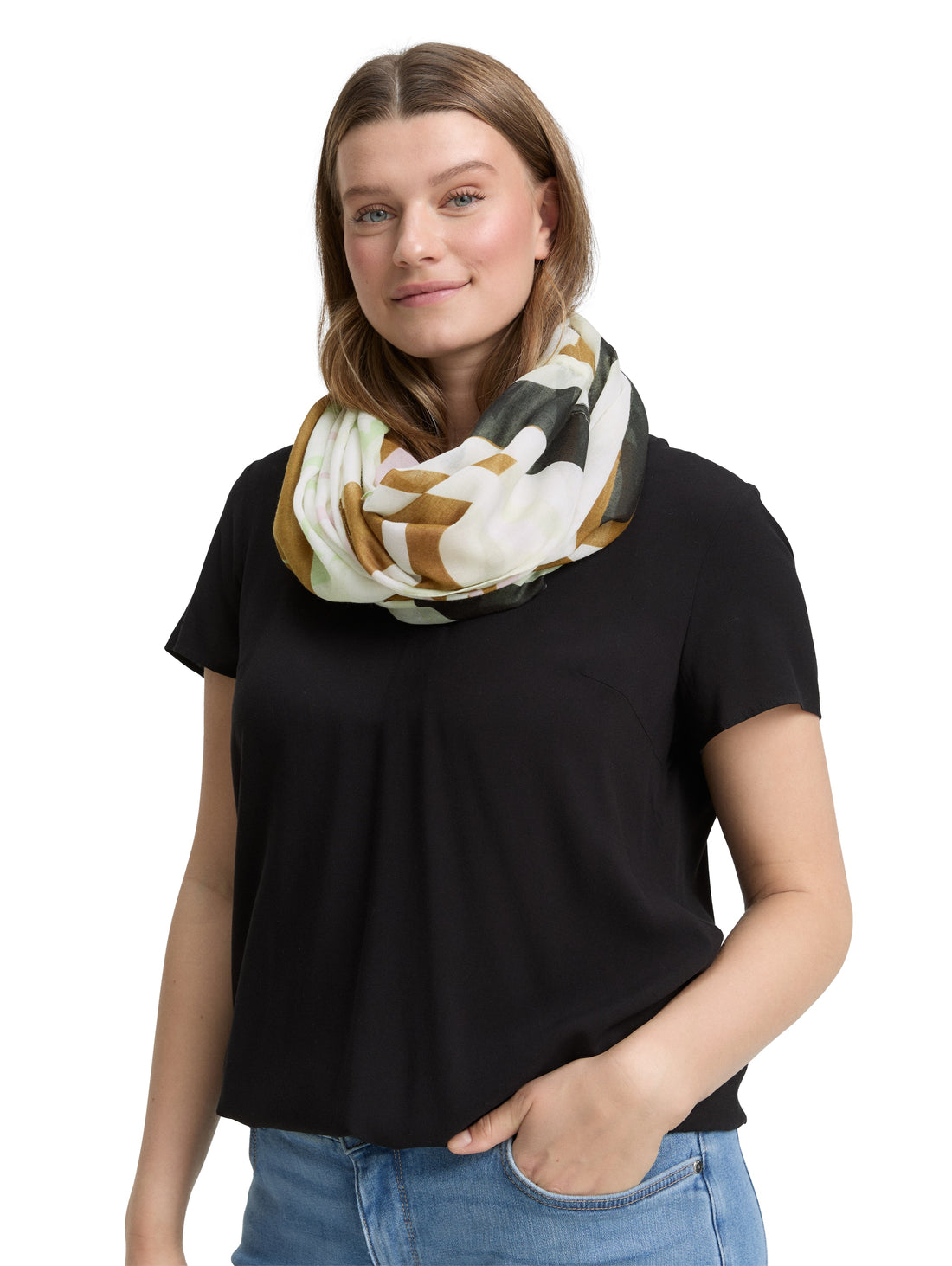 Tom Tailor Denim Schlauchschal für Damen mit Blättermuster