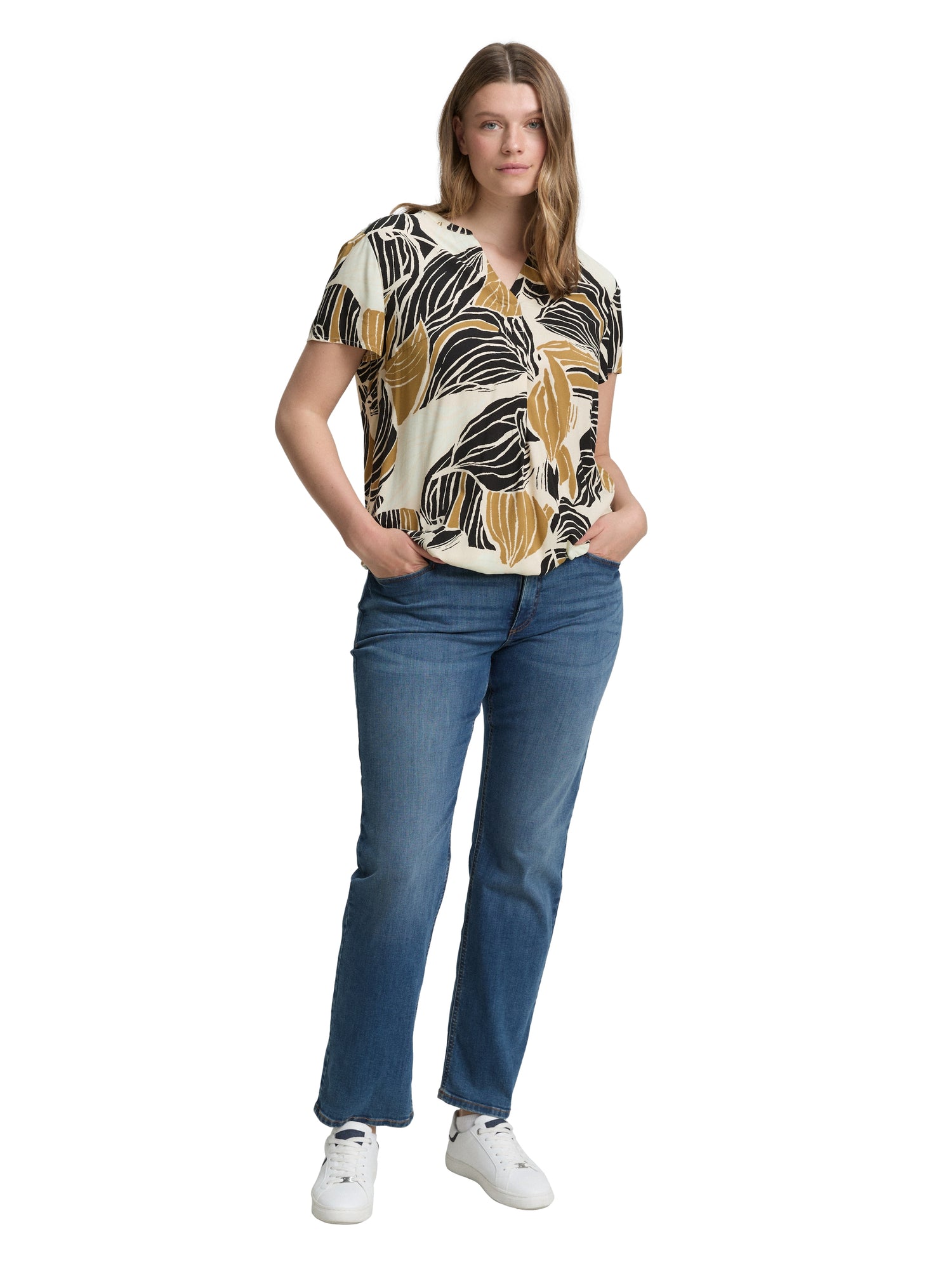 Tom Tailor Denim Bluse Damen Gemusterte Viskose Bluse mit Faltendetail