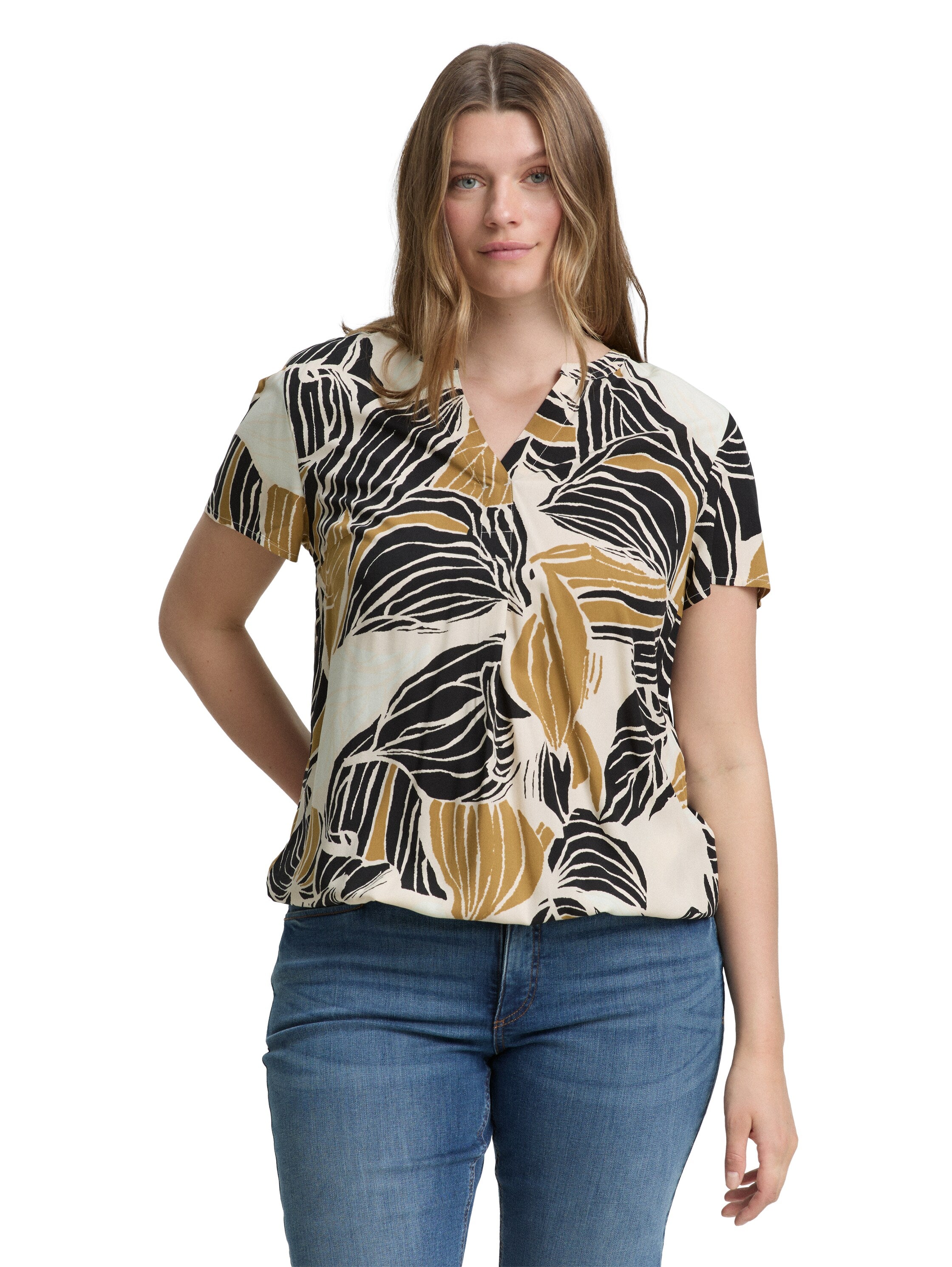 Tom Tailor Denim Bluse Damen Gemusterte Viskose Bluse mit Faltendetail