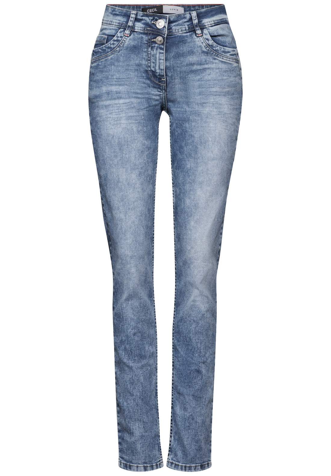 CECIL Damen Casual Fit Jeans mit Slim Legs Mid Waist Baumwollmix Stretch 5-Pocket