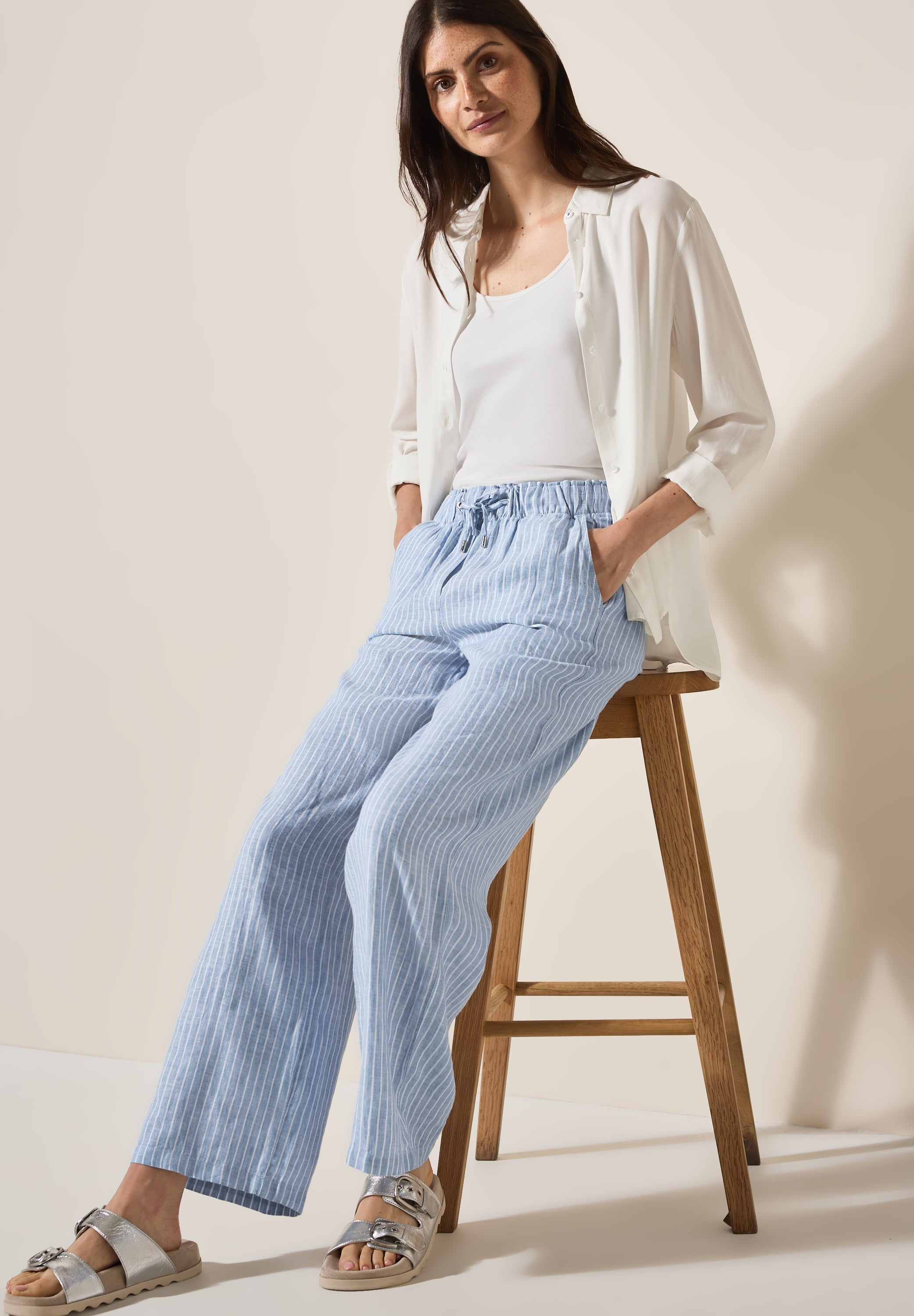 CECIL Leinenhose Damen Wide Legs High Waist Loose Fit