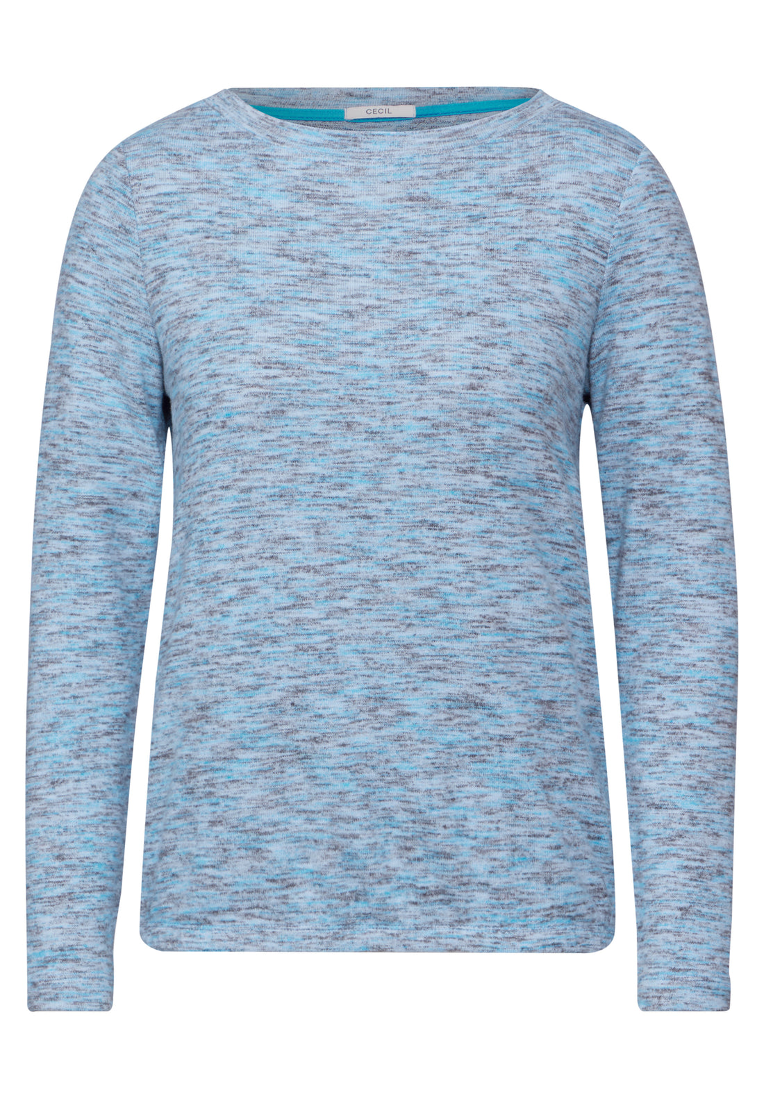 CECIL Langarm Damenshirt mit U-Boot-Ausschnitt und Melange-Look