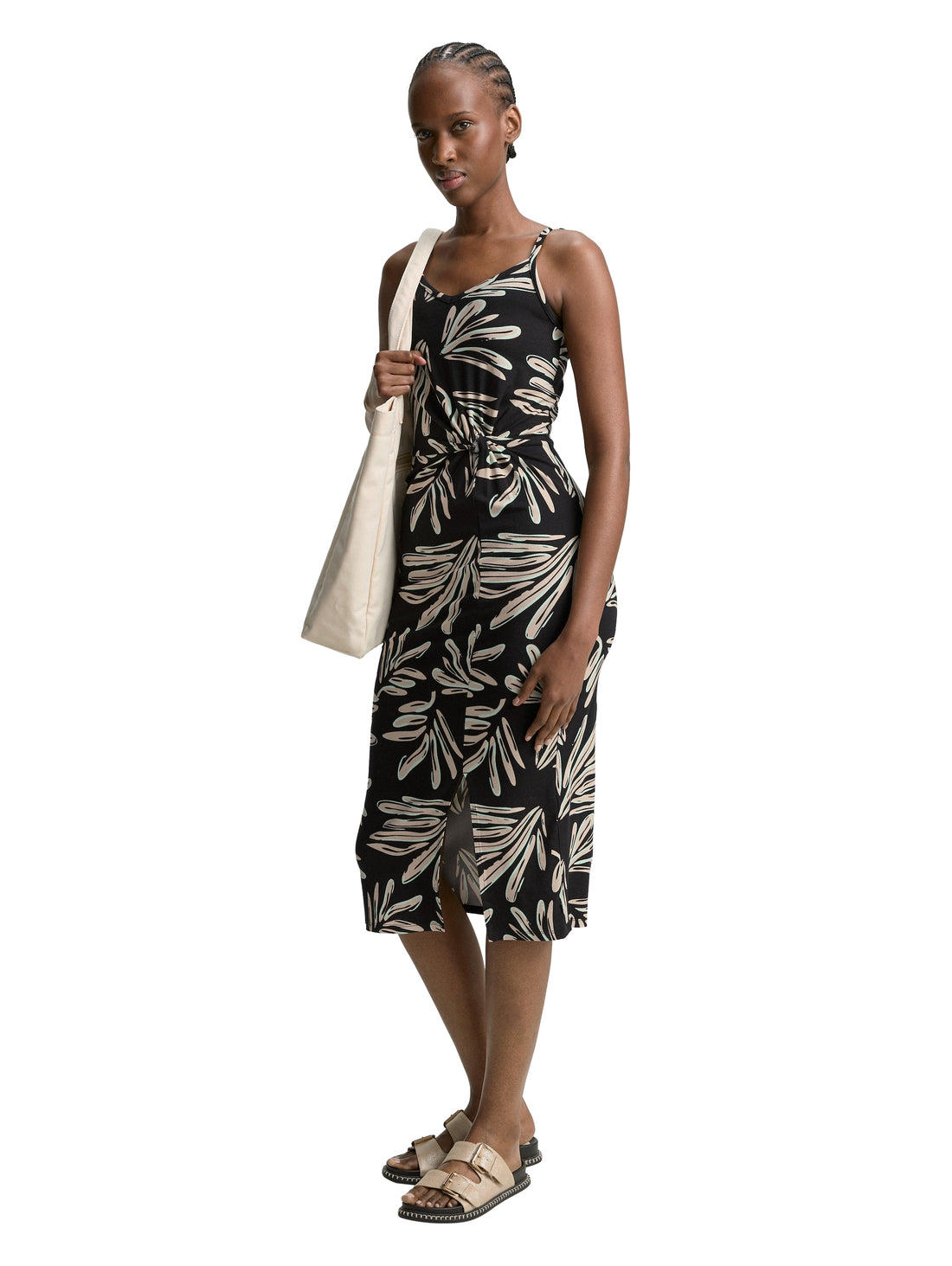 Tom Tailor Damen Midi-Kleid Knoten-Detail Viskose Elasthan