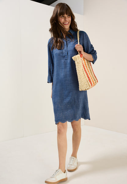 CECIL Knielanges Jeanskleid Damen Sommerliches Denim Kleid Blau