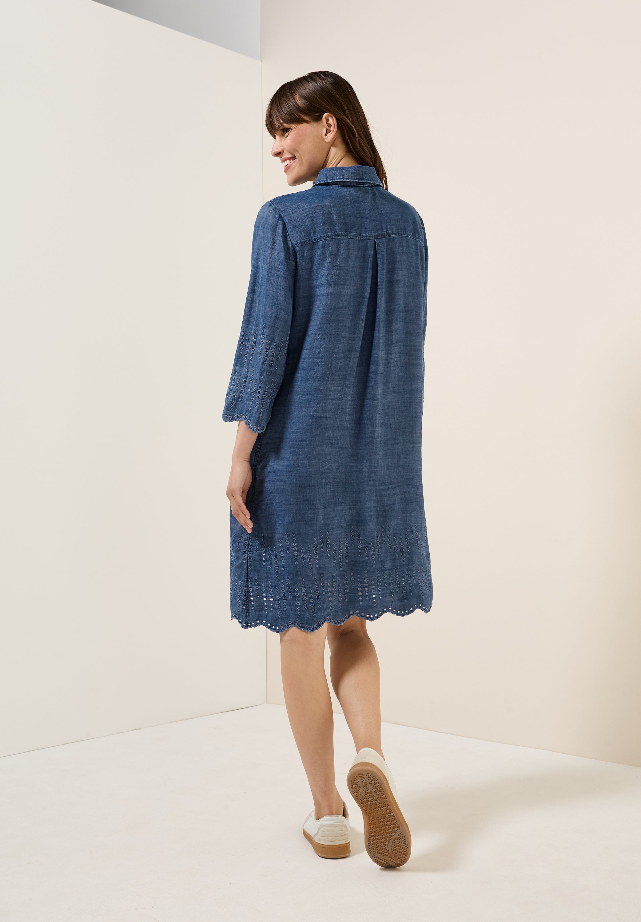 CECIL Knielanges Jeanskleid Damen Sommerliches Denim Kleid Blau