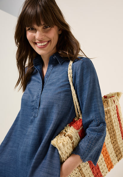 CECIL Knielanges Jeanskleid Damen Sommerliches Denim Kleid Blau