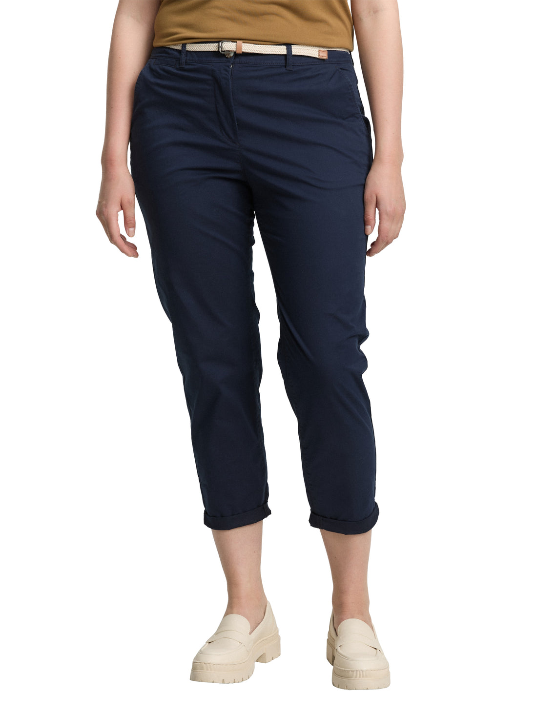 Tom Tailor Denim Damen Chinohose mit Gürtel Stretch sky captain blue