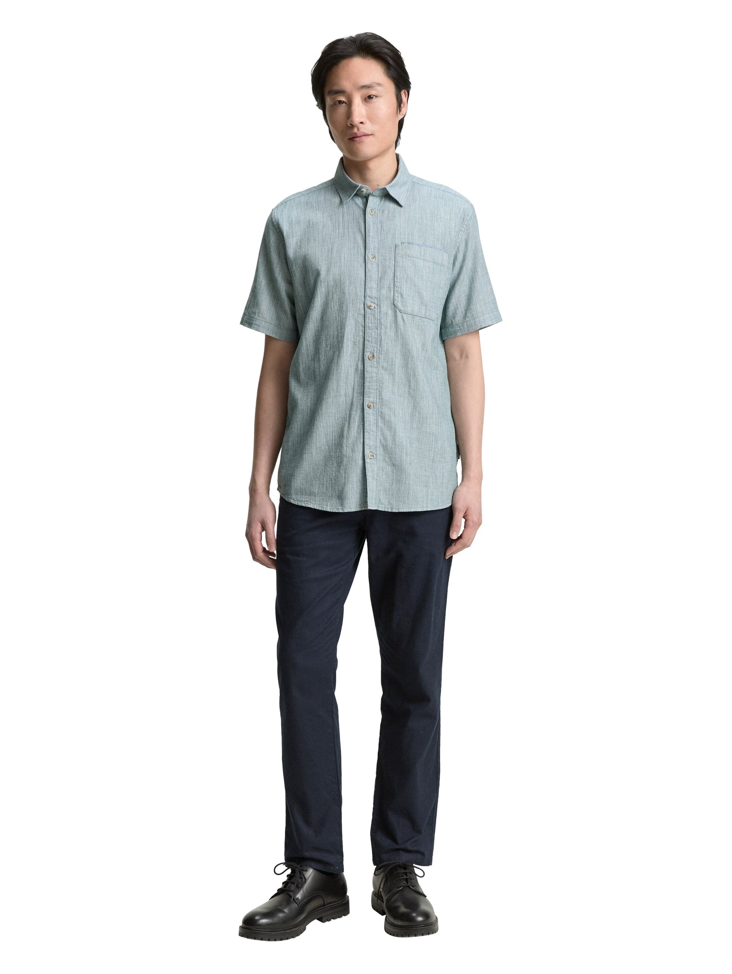Tom Tailor Denim Baumwollhemd für Erwachsene Männer mit Chambray-Detail