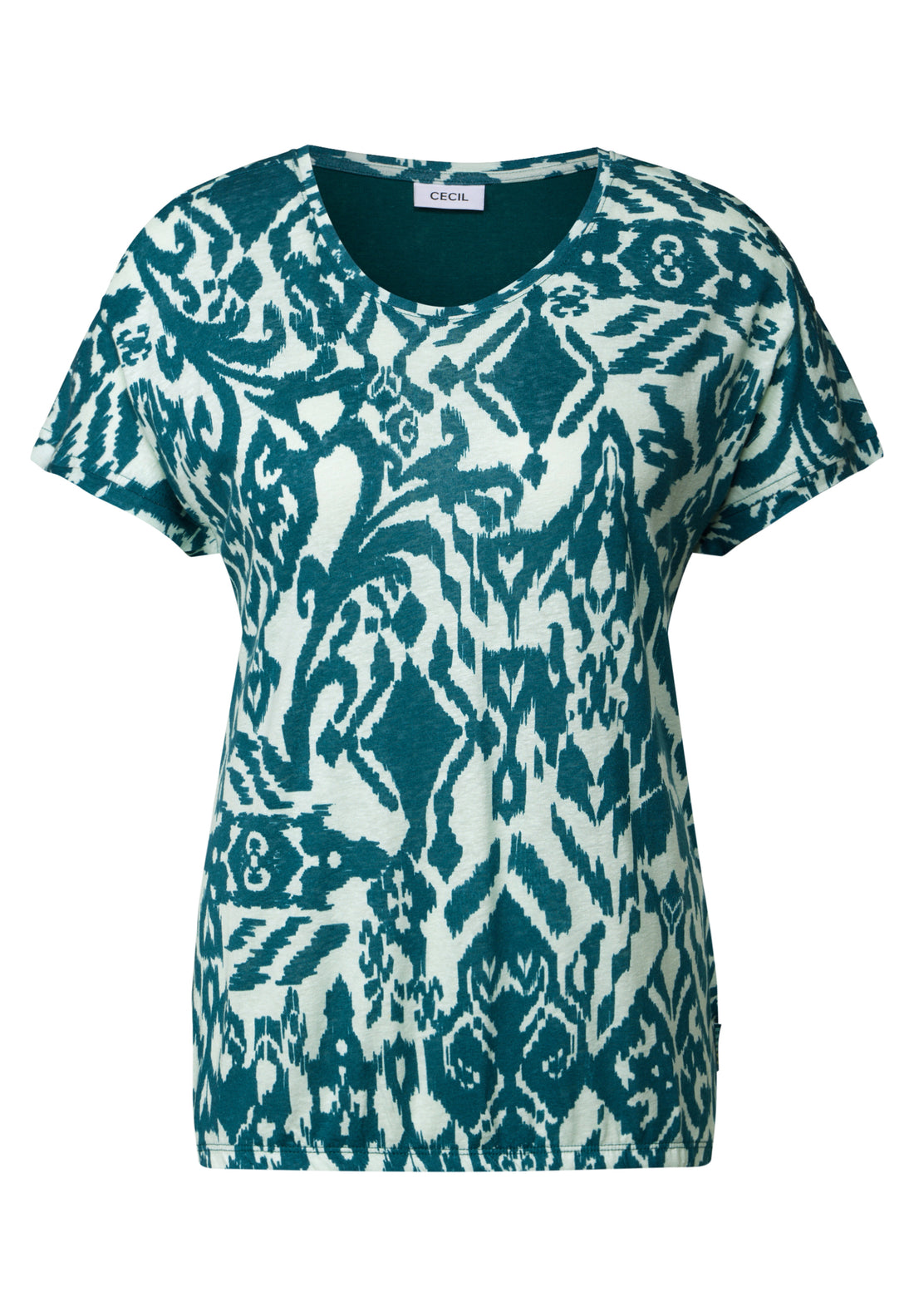 CECIL Damen T-Shirt mit grafischem Muster und Knopfdetail