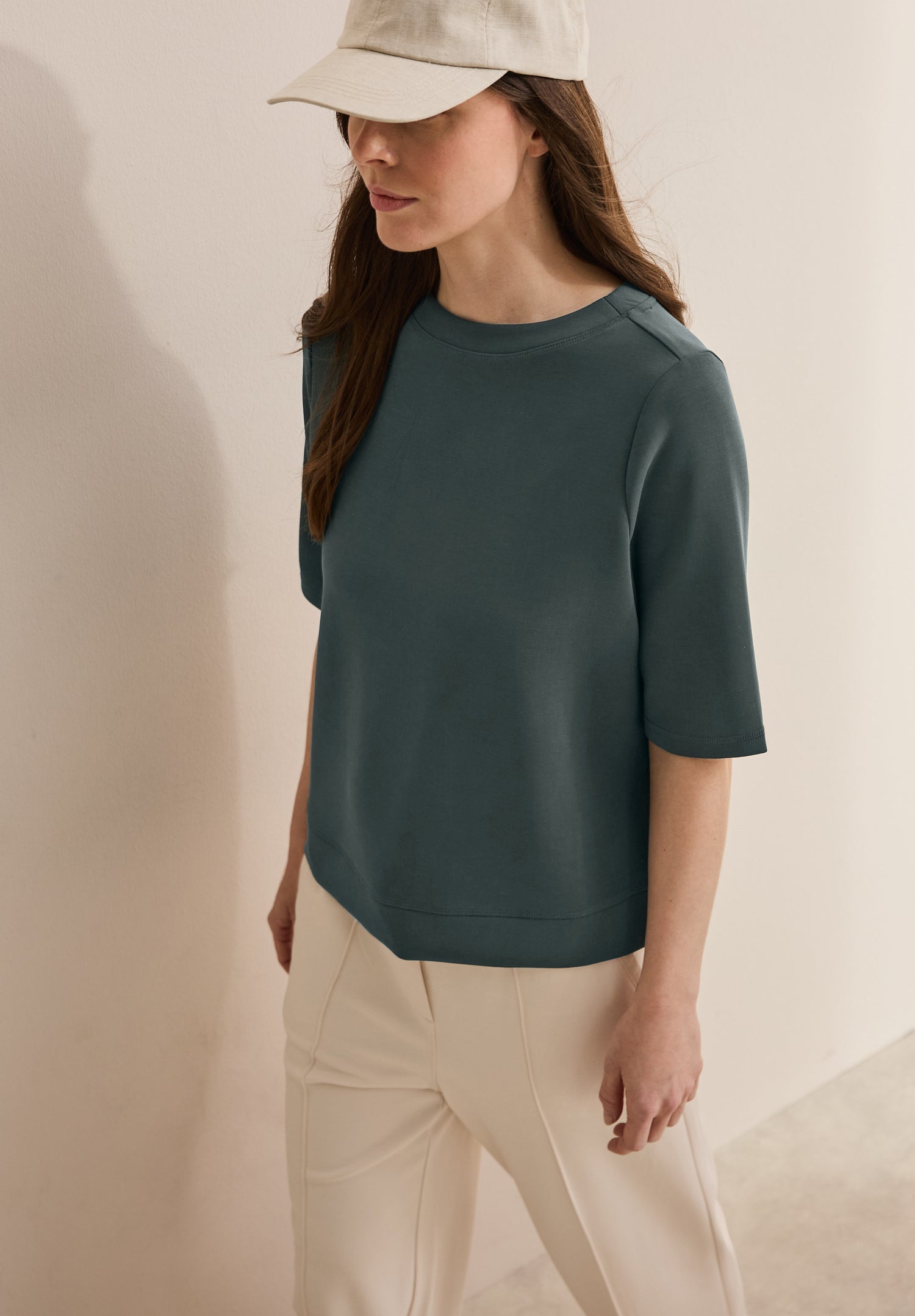 CECIL Kurzarm Sweatshirt Damen slate khaki