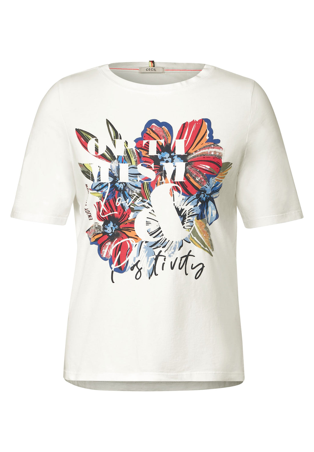 CECIL Damen T-Shirt mit U-Boot Ausschnitt und Blumen Fotoprint