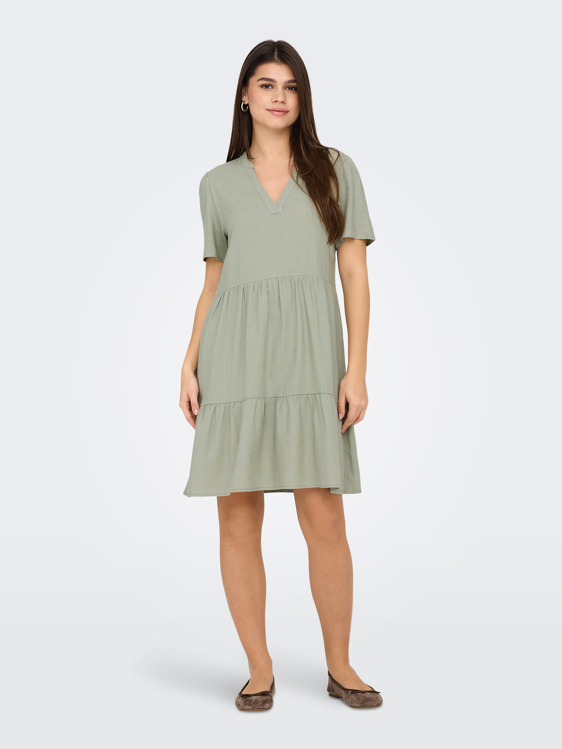 Bestseller Glockenförmiges Kleid für Damen mit V-Ausschnitt und Kurzarm