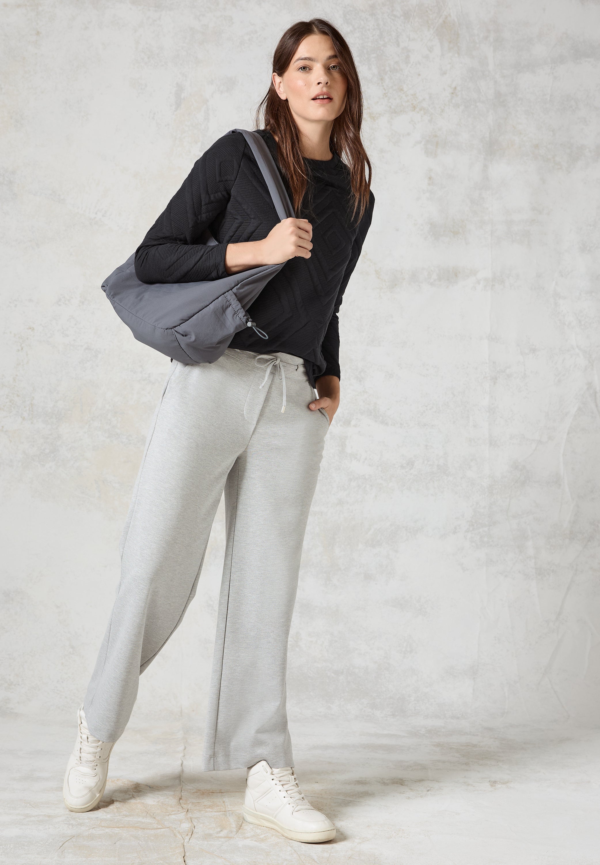 CECIL Langarmshirt Damen Strukturmuster U-Boot-Ausschnitt