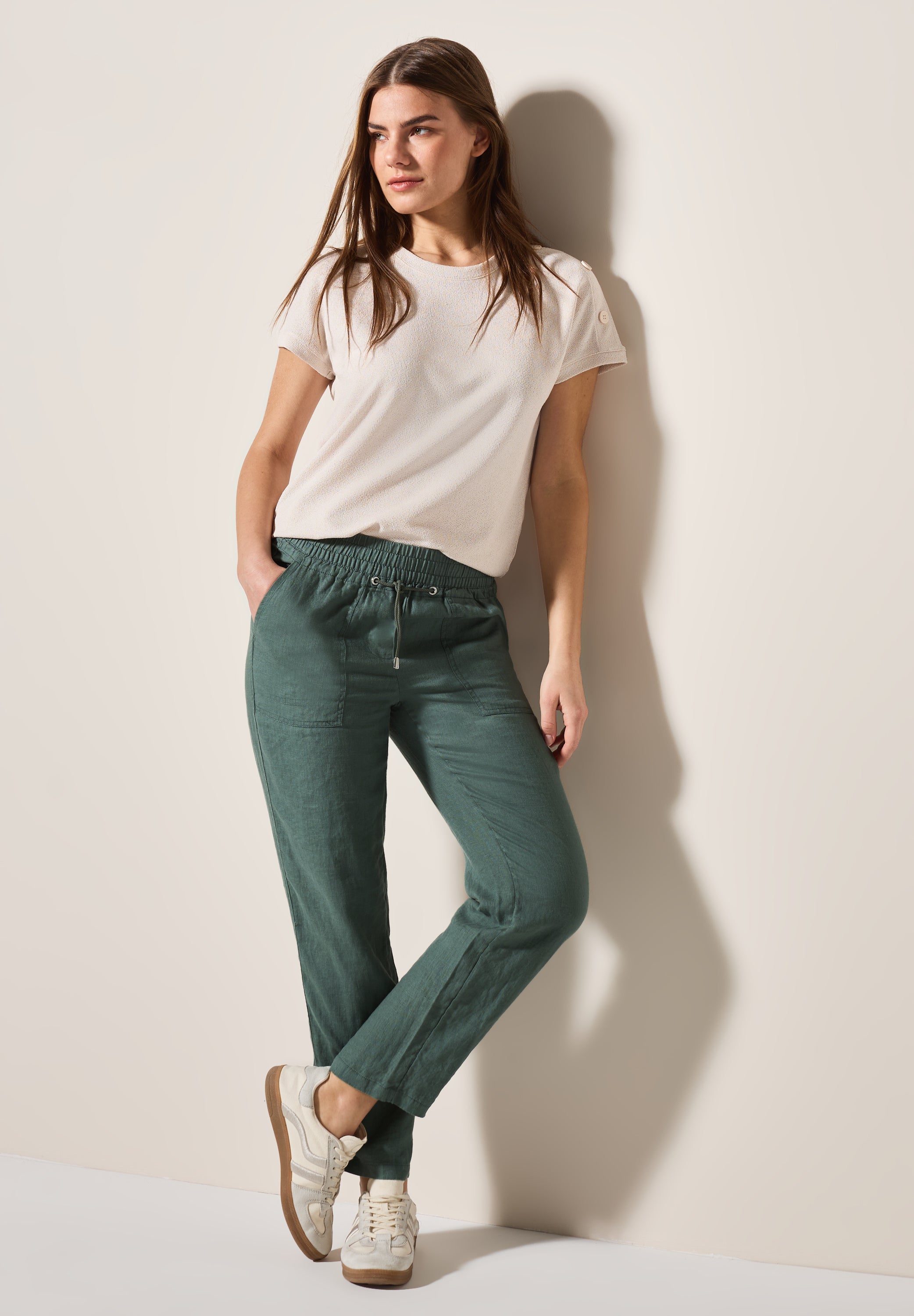 CECIL Leinenhose Damen Casual Fit Mid Waist Slim Legs