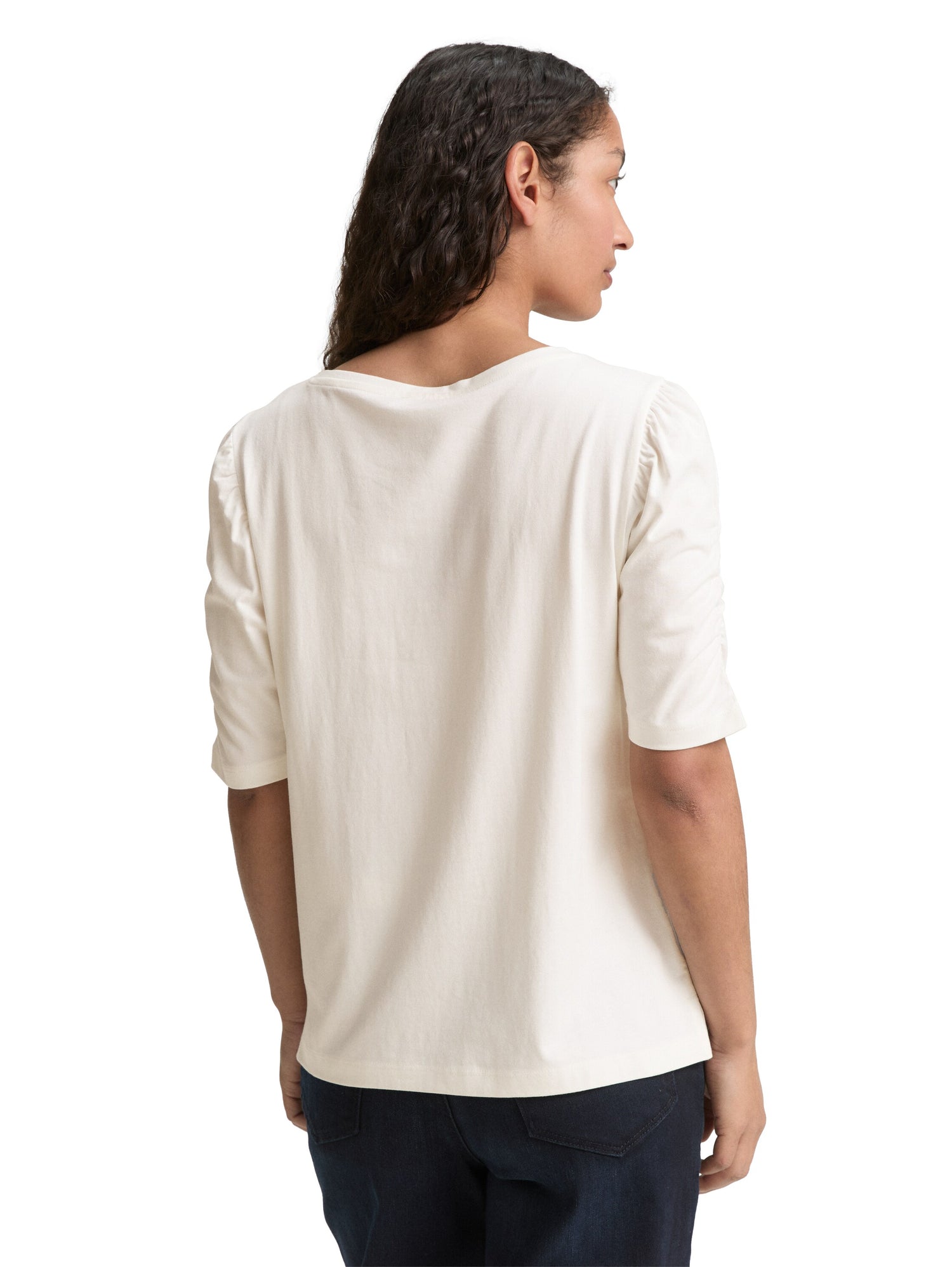 Tom Tailor Denim T-Shirt Damen mit gerafften Ärmeln