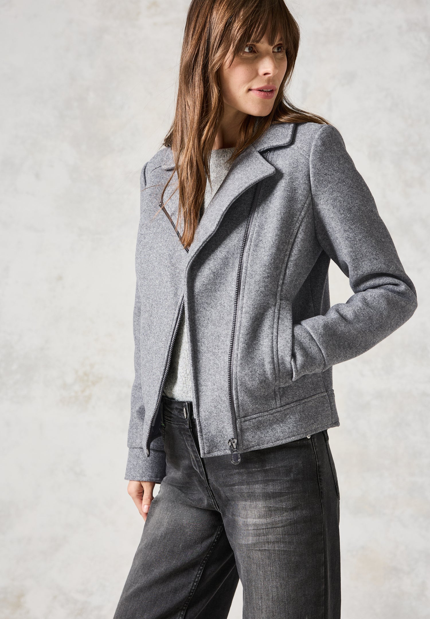 CECIL Bikerjacke in Woll-Optik Damen Schwarz
