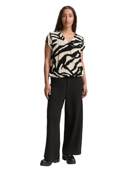 Tom Tailor Gemusterte Bluse Damen Viskose V-Ausschnitt Gummibund