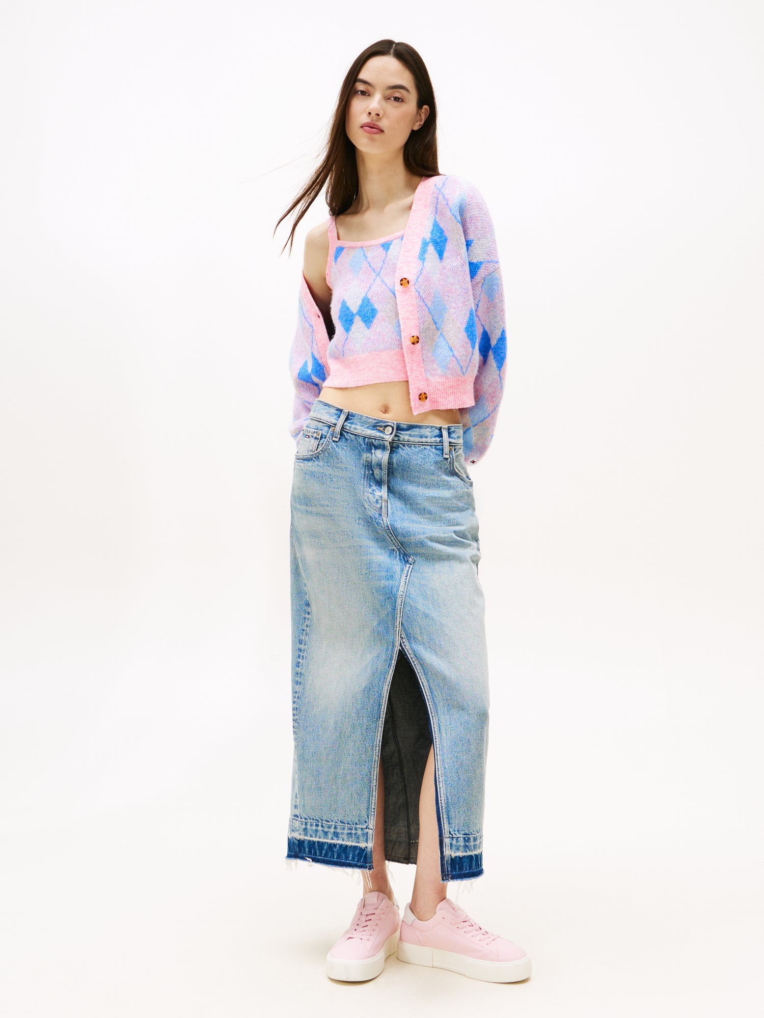 TJW CROP ARGYLE CARDIGAN