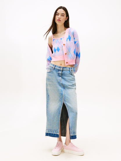 TJW CROP ARGYLE CARDIGAN