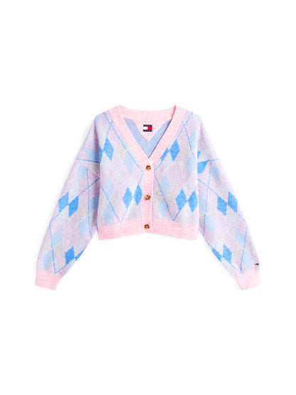 TJW CROP ARGYLE CARDIGAN