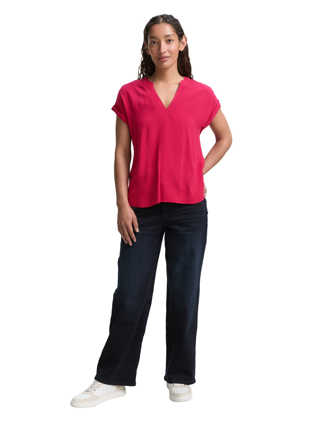 Tom Tailor Damen Loose Fit Bluse Viskose Kurzarm