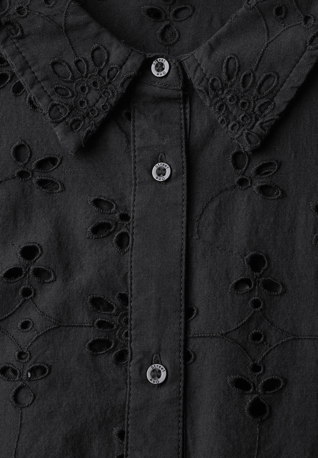 Street One Langarmbluse Damen Sommerliche Lochstickerei Baumwolle